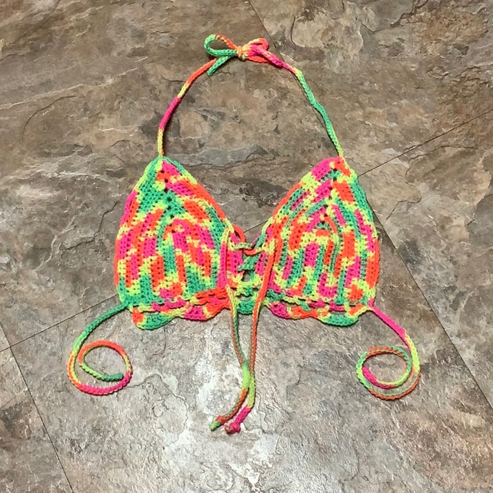 Neon bright crochet bikini top - Picture 1 of 8
